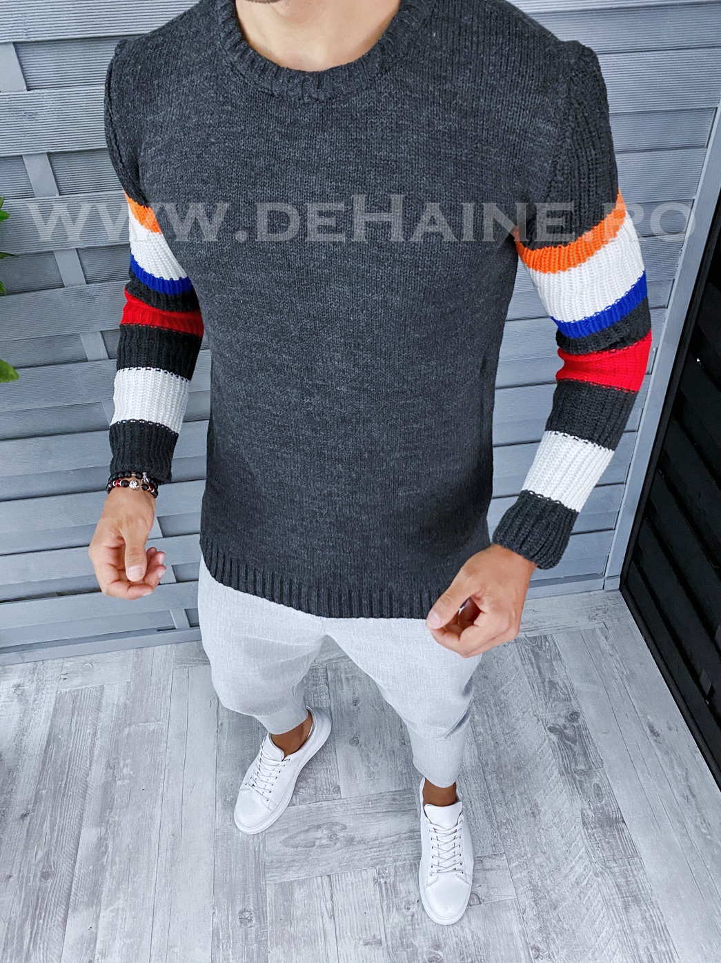 Pulover barbati gros slim fit gri inchis t3588 104-2